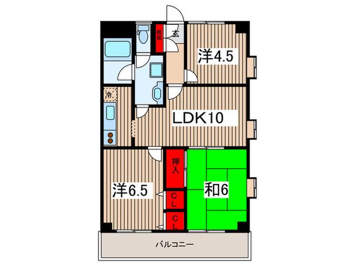 都マンション(3LDK/3階)の間取り写真