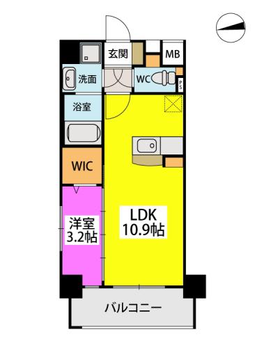 ラフィネ千早(1LDK/6階)の間取り写真