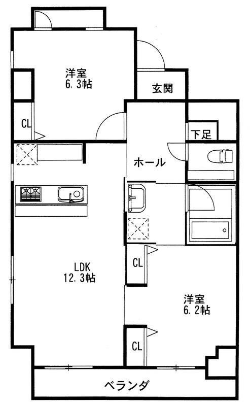 ミクニハイツ(2LDK/5階)の間取り写真