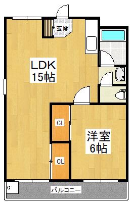 シャトードイワネ2号館(1LDK/3階)の間取り写真