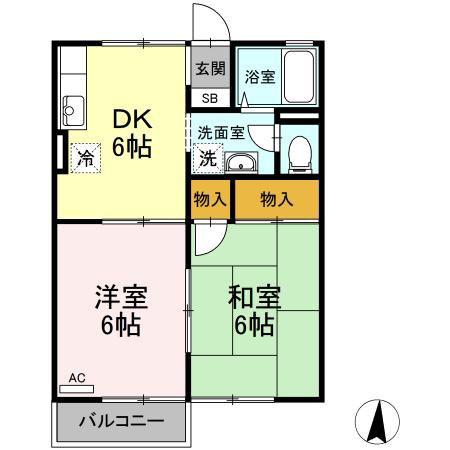 エクセルハイツ森安(2DK/1階)の間取り写真