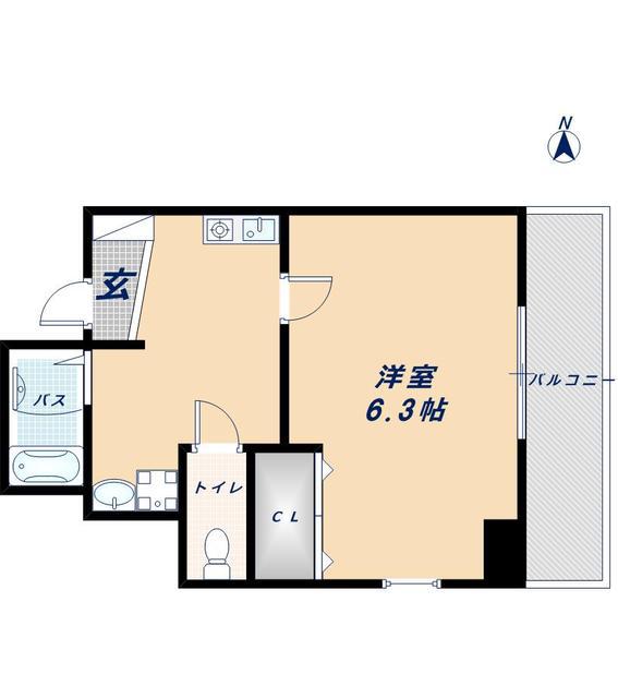 みおつくし東なんば(1K/2階)の間取り写真