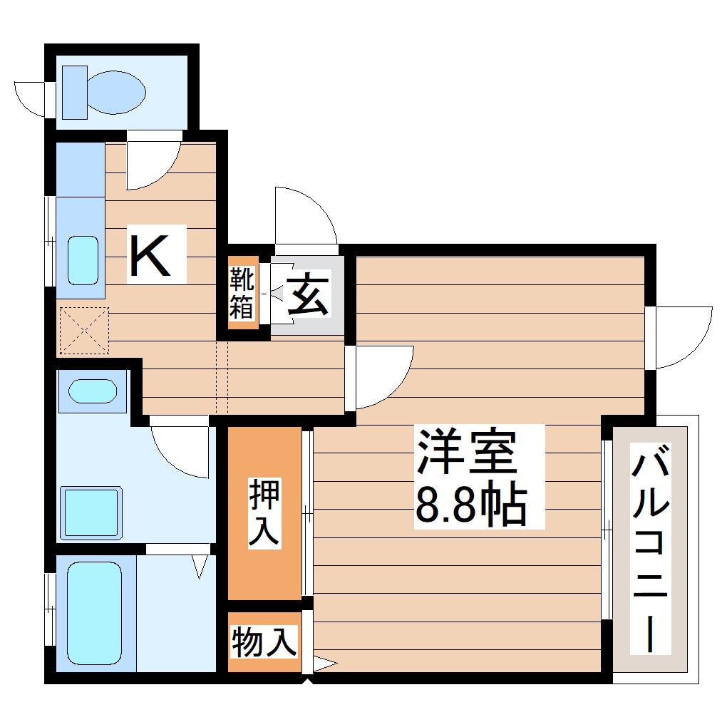 グランソール南仙台(1K/2階)の間取り写真
