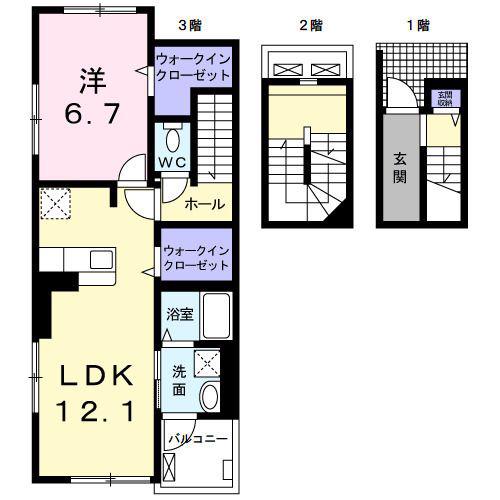 カーサ ヒラソル(1LDK/3階)の間取り写真