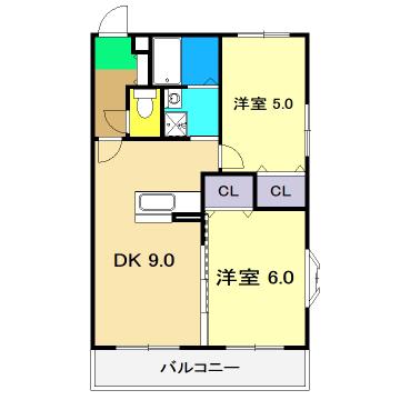 ハイツ六泉III(2DK/4階)の間取り写真