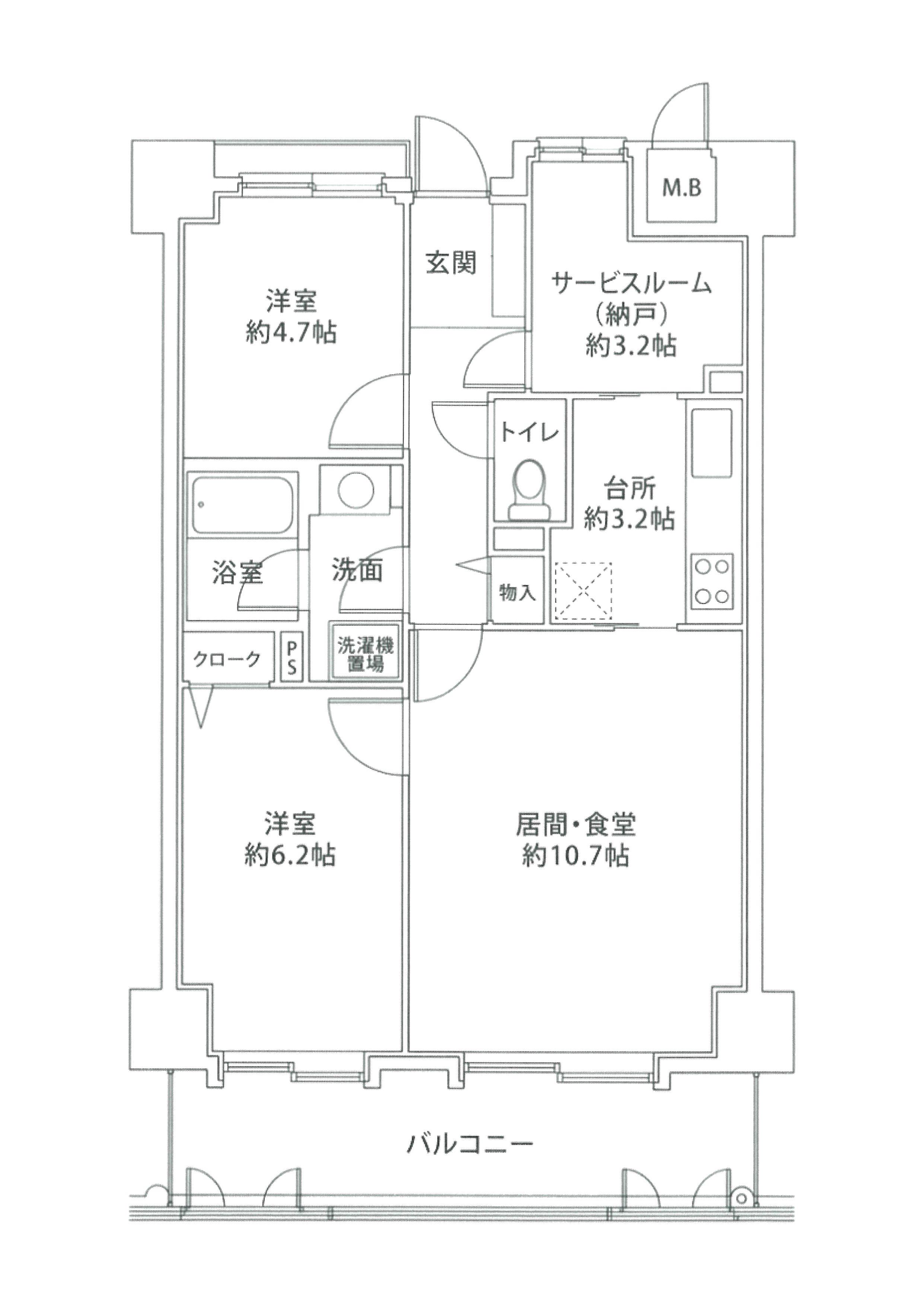 パークアーバン朝霧(2SLDK/9階)の間取り写真