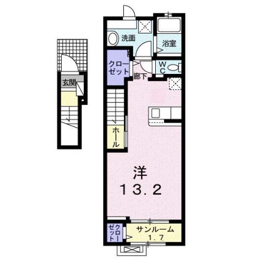 サクセス(ワンルーム/2階)の間取り写真