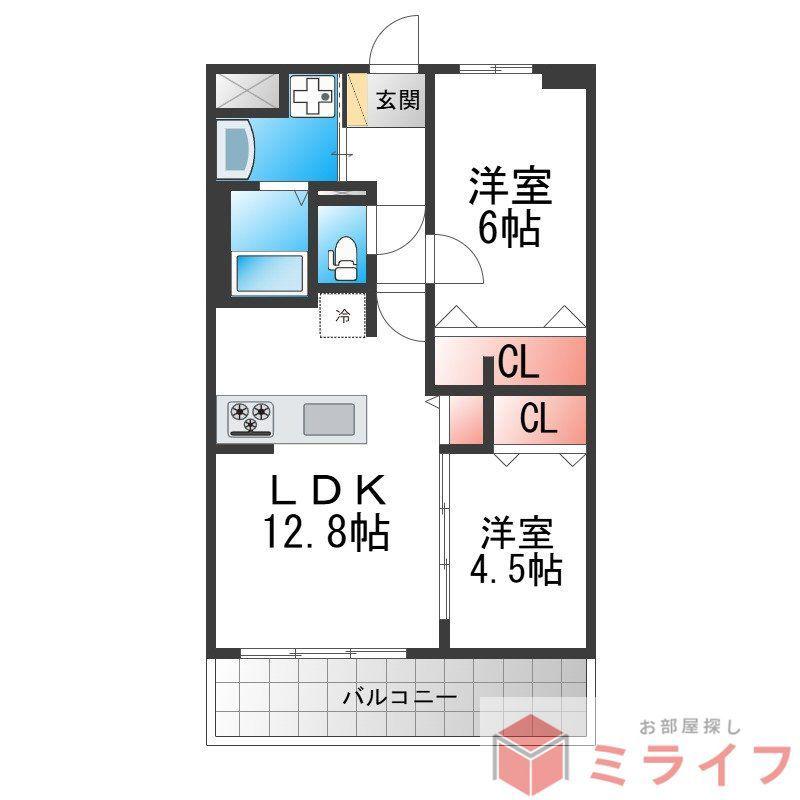 フェリスシエロ堺(2LDK/7階)の間取り写真