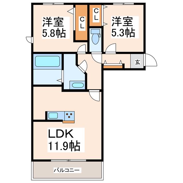 パークヴィラ杉水I(2LDK/3階)の間取り写真