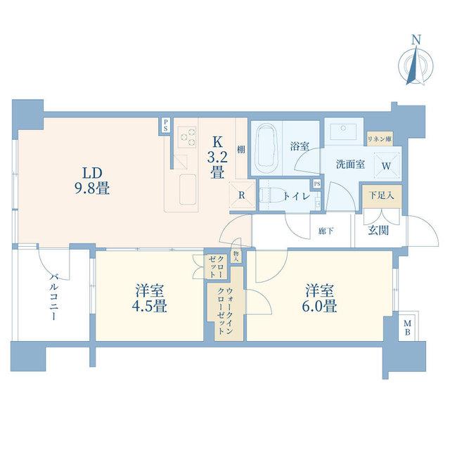 ウエリス代沢(2LDK/5階)の間取り写真