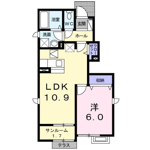 ライム ブライト C(1LDK/1階)の間取り写真
