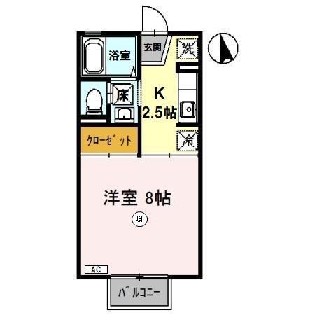 シングルコート田園(1K/2階)の間取り写真