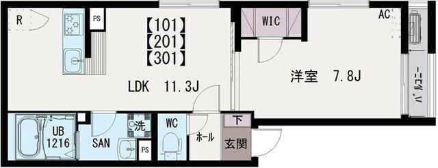 イクシオ本木東町(1LDK/2階)の間取り写真