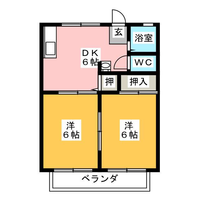 サンシティーにわ B棟(2DK/2階)の間取り写真