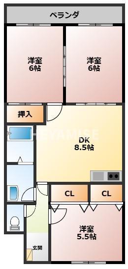 VIEWMANSION松尾(3DK/2階)の間取り写真