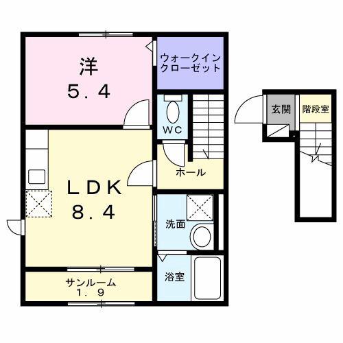 プラシード エイワン(1LDK/2階)の間取り写真
