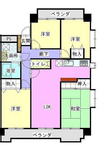スカイヒルズ植田(4LDK/4階)の間取り写真