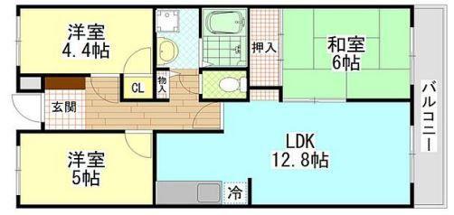 カサベルデ大正(3LDK/2階)の間取り写真