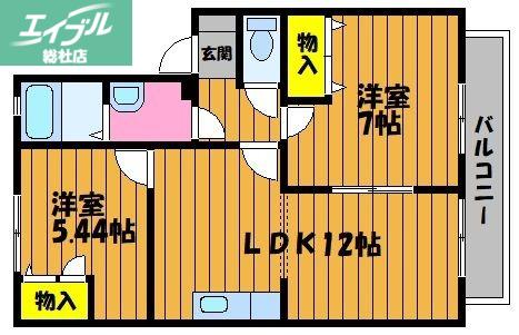 アムールA棟(2LDK/2階)の間取り写真