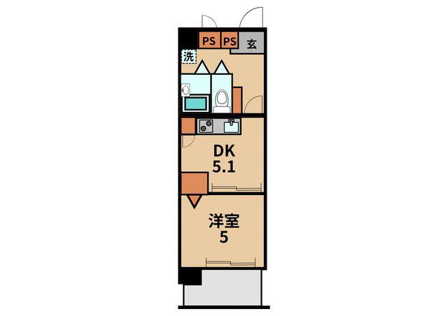 天王町ハイタウン(1DK/3階)の間取り写真