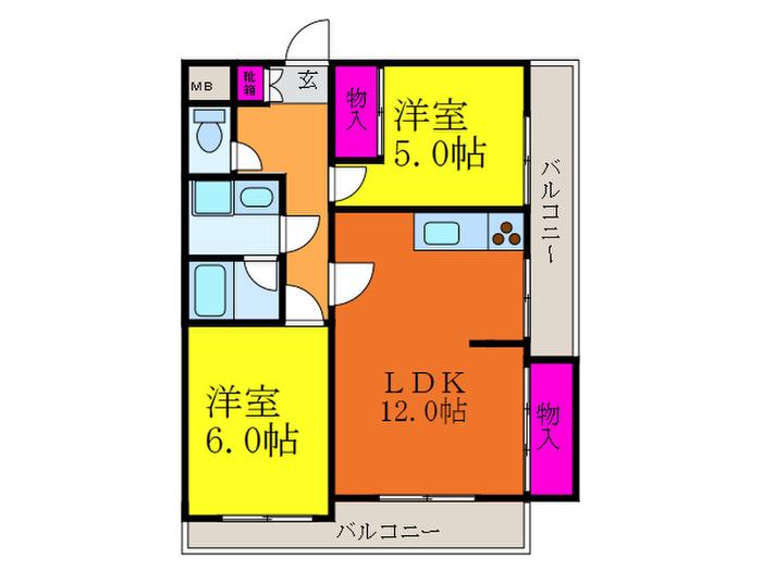 グレースヒル香露園(2LDK/4階)の間取り写真