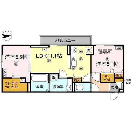 コンフォリア木太(2LDK/3階)の間取り写真