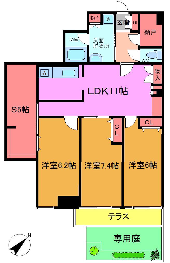 ボナールタカシI(3SLDK/1階)の間取り写真