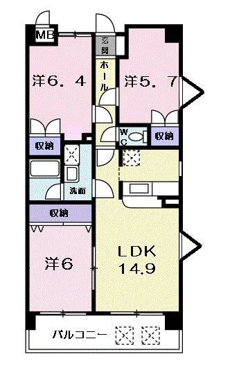 ヒルサイドベン(3LDK/2階)の間取り写真