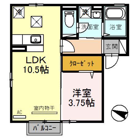 エルミタージュ(1LDK/1階)の間取り写真