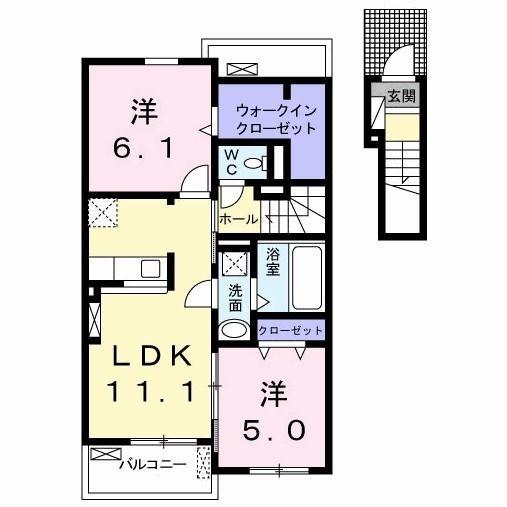 サニー・ブリーズ金屋B(2LDK/2階)の間取り写真
