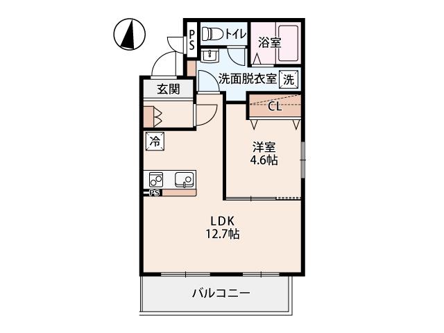ソラーナ岡谷B(1LDK/4階)の間取り写真