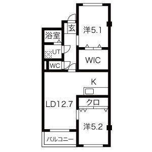 インペリアルヒル(2LDK/1階)の間取り写真