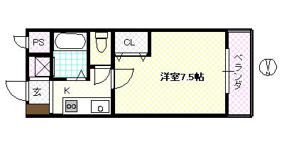 メルシー(1K/1階)の間取り写真