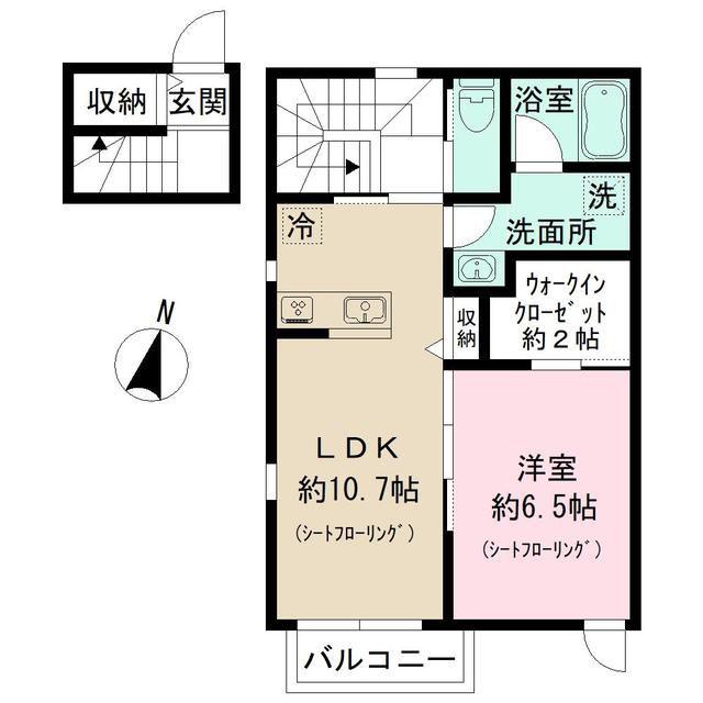 アヴェニール烏山(1LDK/2階)の間取り写真