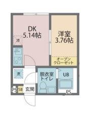 カインドネス柳沢中央(1DK/3階)の間取り写真