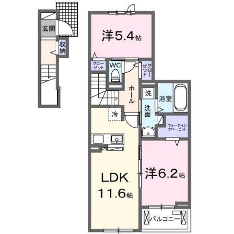 リバーサイド西山(2LDK/2階)の間取り写真