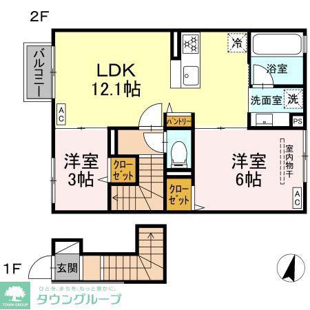ヒラソル江田(2LDK/2階)の間取り写真