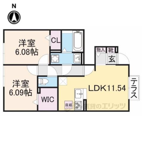 ディンプル(2LDK/1階)の間取り写真