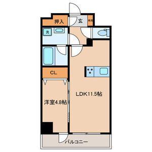 グローリオシェルト東京八丁堀(1LDK/7階)の間取り写真
