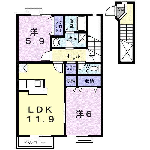 サニーハイツグリーン(2LDK/2階)の間取り写真