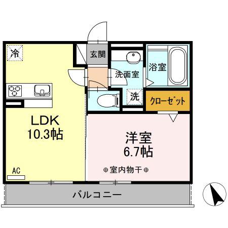 エスポワールHUG(1LDK/2階)の間取り写真