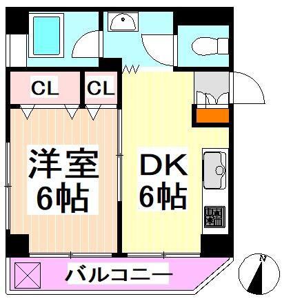 北村ハイツ(1DK/7階)の間取り写真