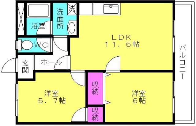 ファインシャトー(2LDK/1階)の間取り写真