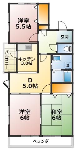 ウィステリアIII(3DK/1階)の間取り写真