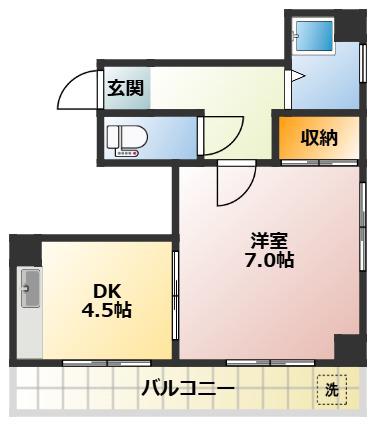 トーワビル(1DK/2階)の間取り写真