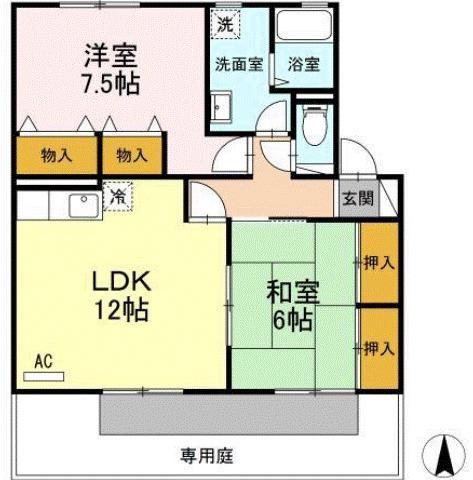 ハイカムール津福(2LDK/1階)の間取り写真