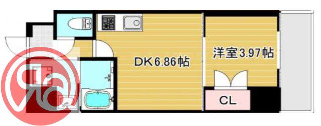 クローバー・レジデンス弁天町(1DK/9階)の間取り写真