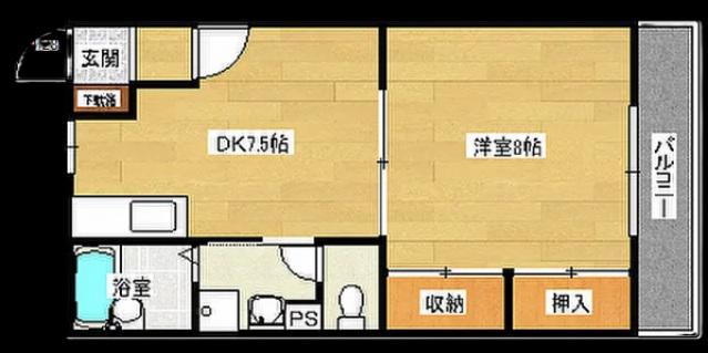 グリーンハイツ比治山(1DK/1階)の間取り写真