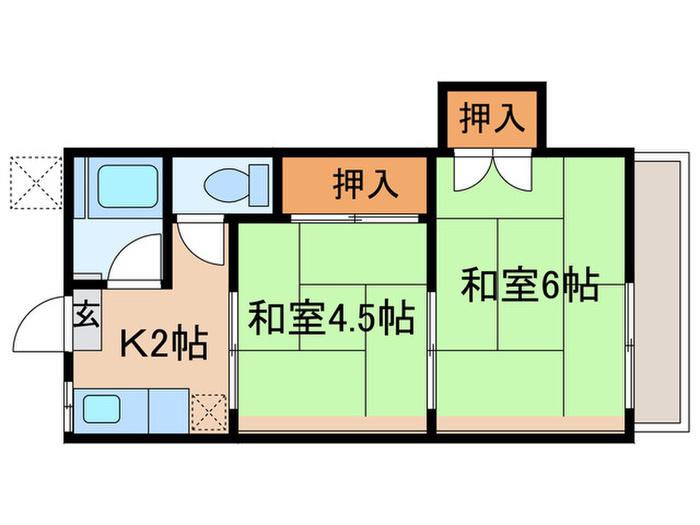 コーポ恩田(2K/2階)の間取り写真