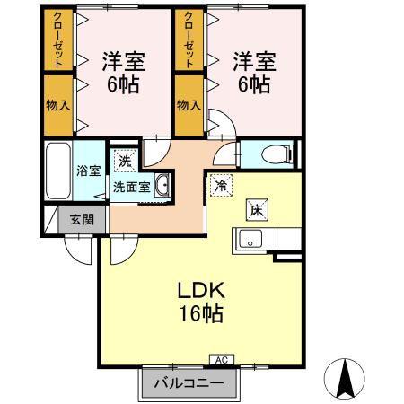 サンパティー五合田(2LDK/1階)の間取り写真